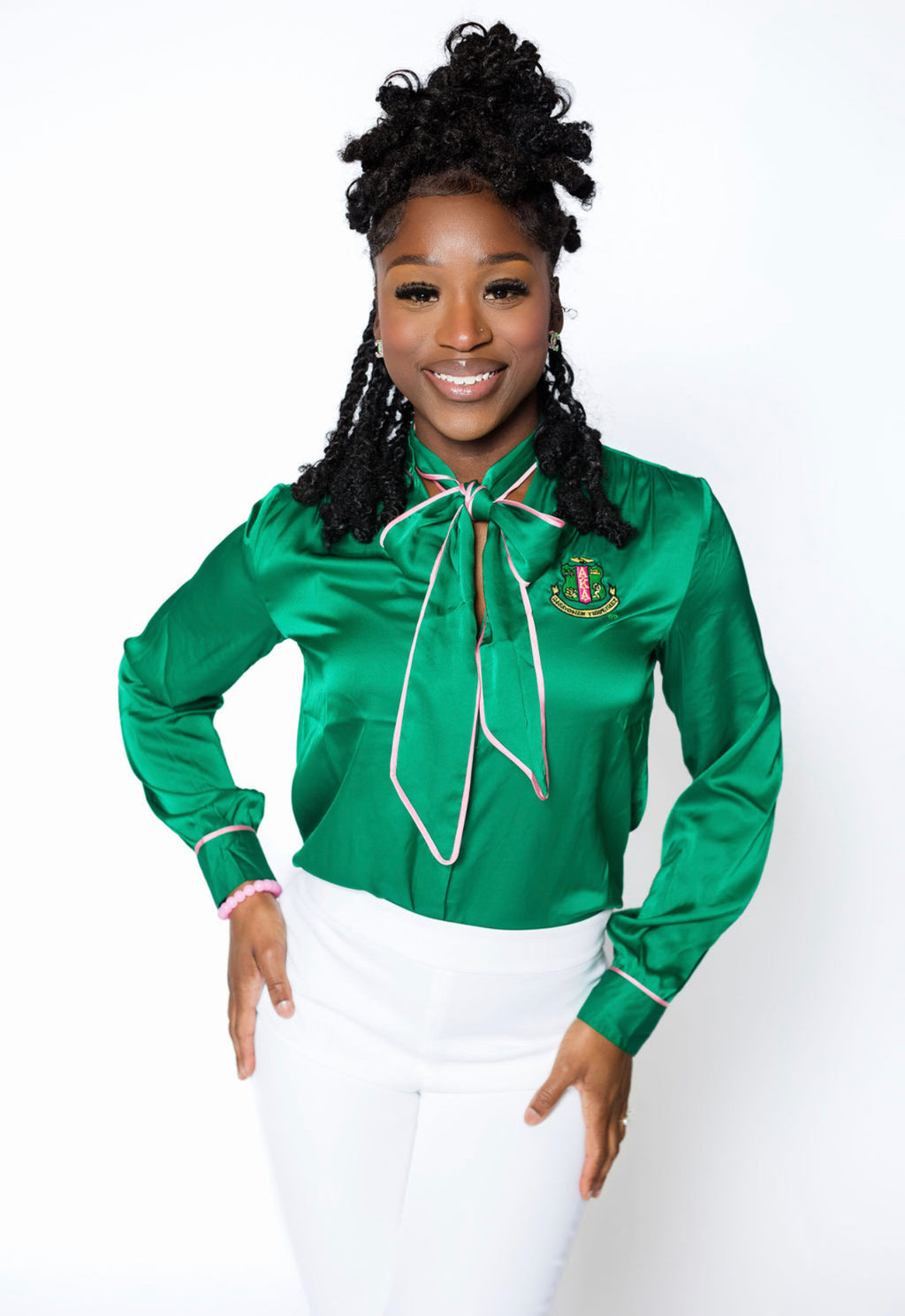 AKA Green Ribbon Tie Blouse – Kendalls Greek