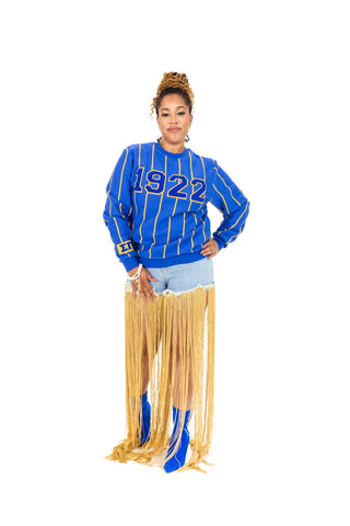 1922 Blue Chenille Striped Crew