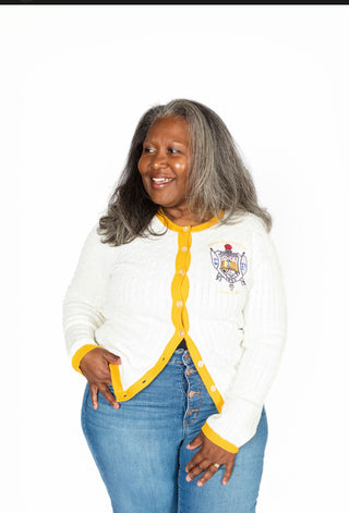 ΣΓΡ White/Gold Button Cable Sweater