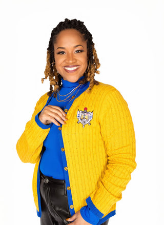 ΣΓΡ Gold/Blue Button Cable Sweater *Shield Only*