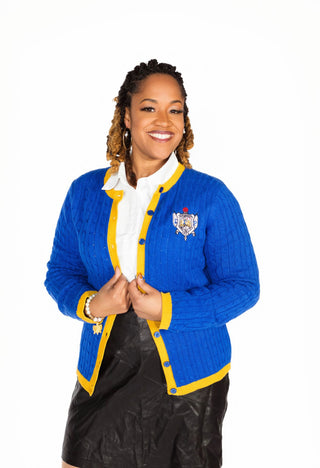 ΣΓΡ Blue/Gold Button Cable Sweater *Shield Only*