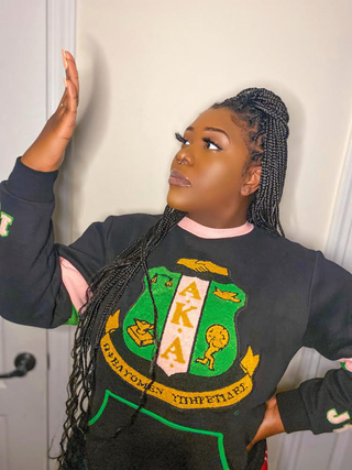 AKA Black/Pink Chenille Shield Crewneck