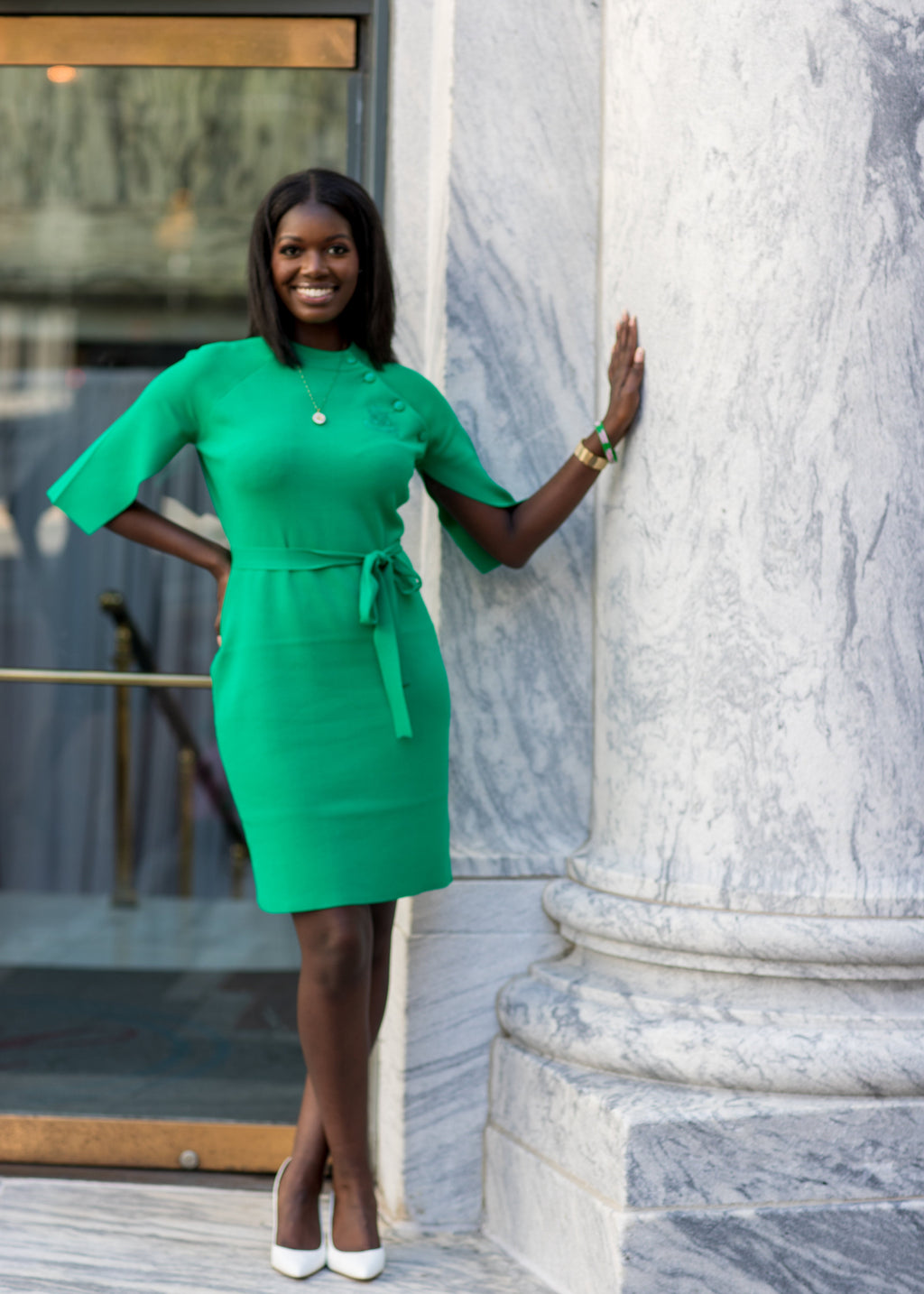 AKA Green Cape Sleeve Dress Kendalls Greek AKA Green Cape Sleeve Dress Kendalls Greek