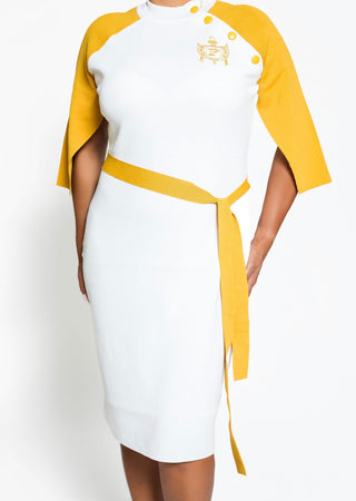 ΡHILO Two Tone White/Gold Cape Sleeve Dress