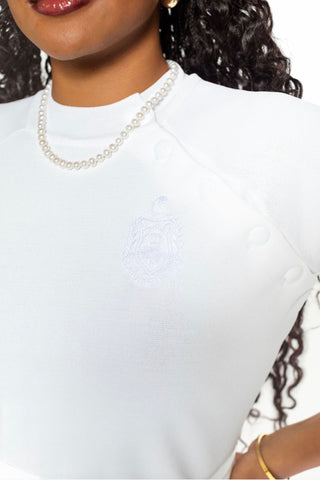 ΔΣΘ Uninterrupted White Cape Sleeve Dress
