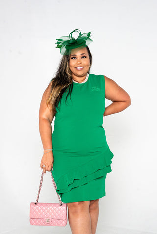 AKA Green Sleeveless Flounce Dress