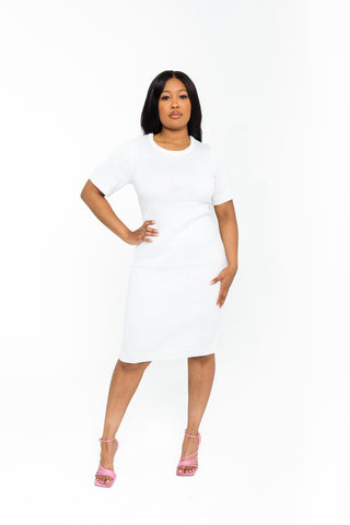 AKA 1/4 Sleeved Knit Dress White