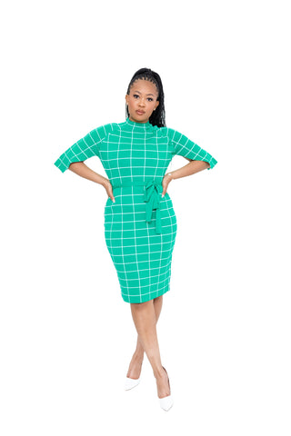 Green/White Oxford Check Cape Sleeve Dress *Unbranded*