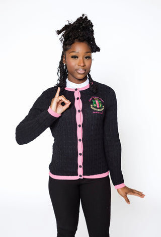 AKA Black/Pink Button Cable Sweater