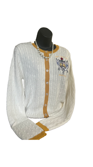 ΣΓΡ White/Gold Button Cable Sweater