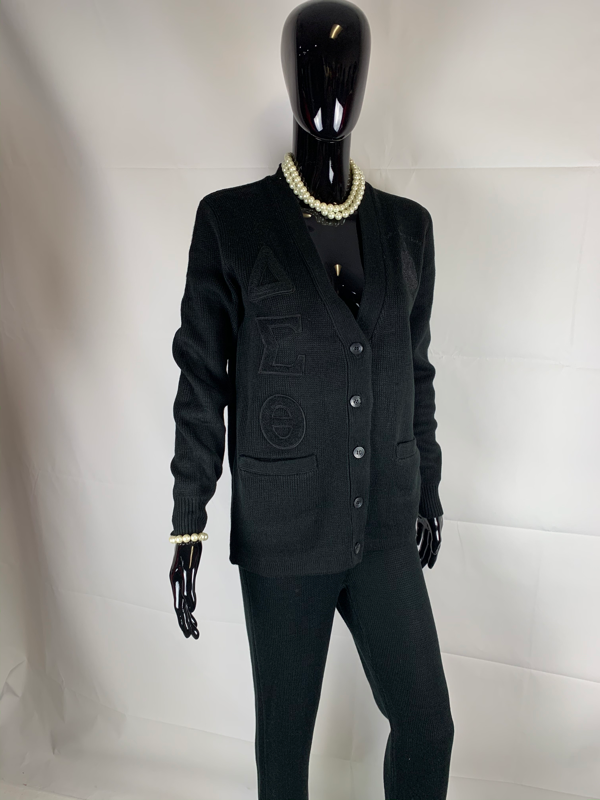 ΔΣΘ Triple Black Cardigan – Kendalls Greek ΔΣΘ Triple Black Cardigan – Kendalls Greek