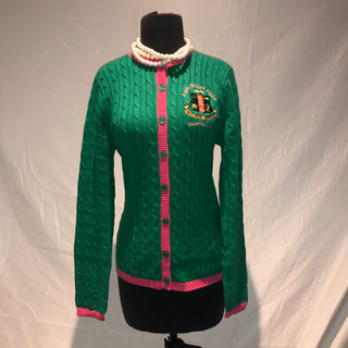 AKA Kelly/Fuchsia Button Cable Sweater
