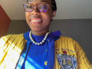 ΣΓΡ Gold/Blue Button Cable Sweater