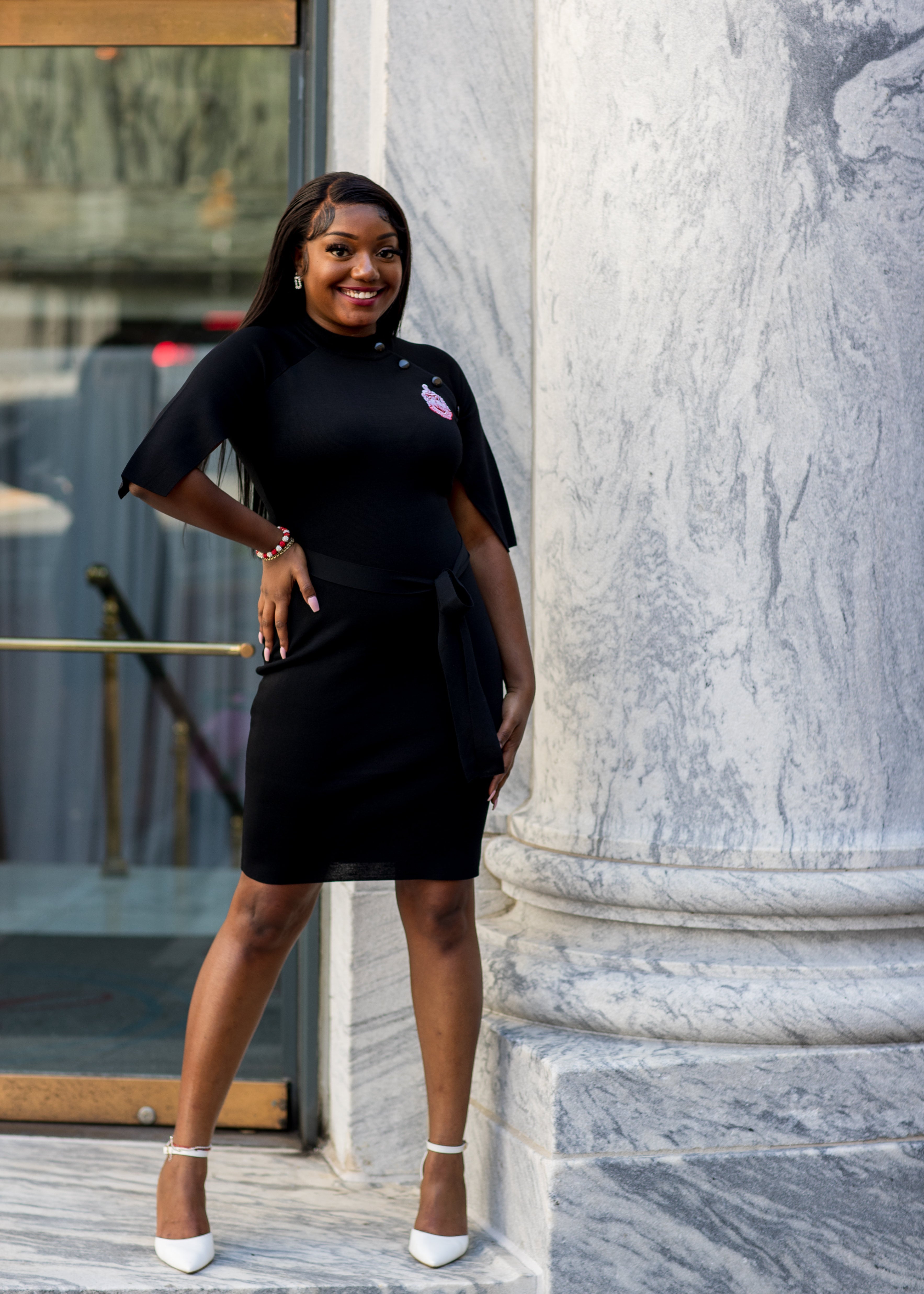 Black Cape Sleeve Dress (Red Crest) Kendalls Greek Black Cape Sleeve Dress (Red Crest) Kendalls Greek